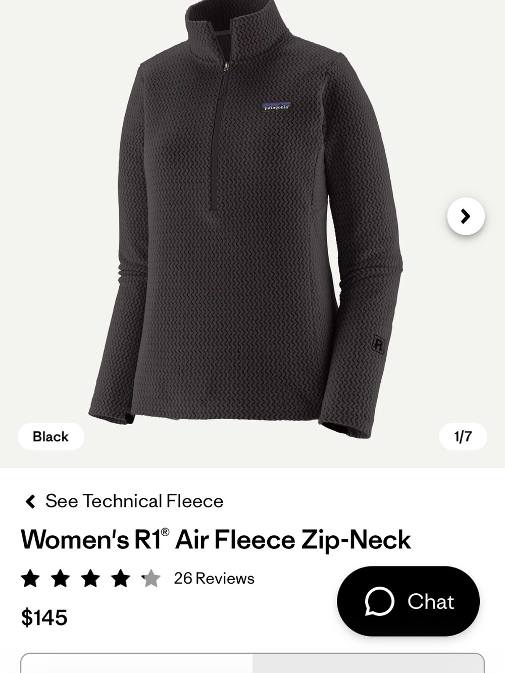 Patagonia Women's R1 Air Fleece Zip-Neck Sweater - Black NWT
